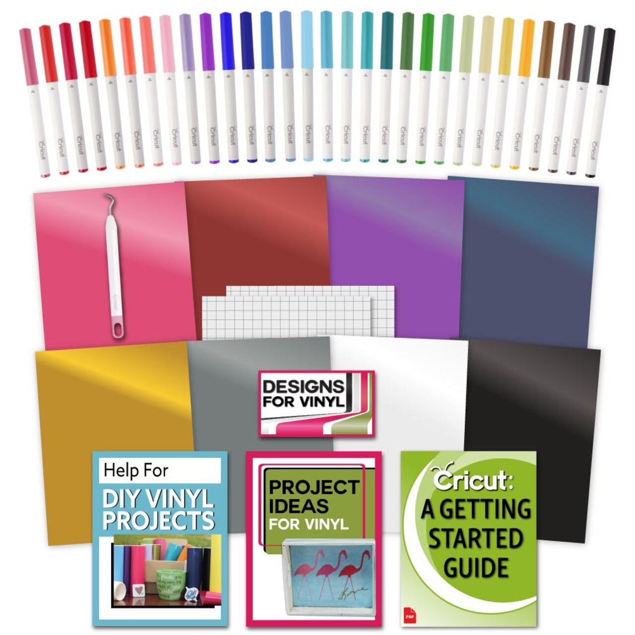 Cricut Vinyl, Ultimate Pen Set, Weeder Tool and Getting Started Guide Bundle